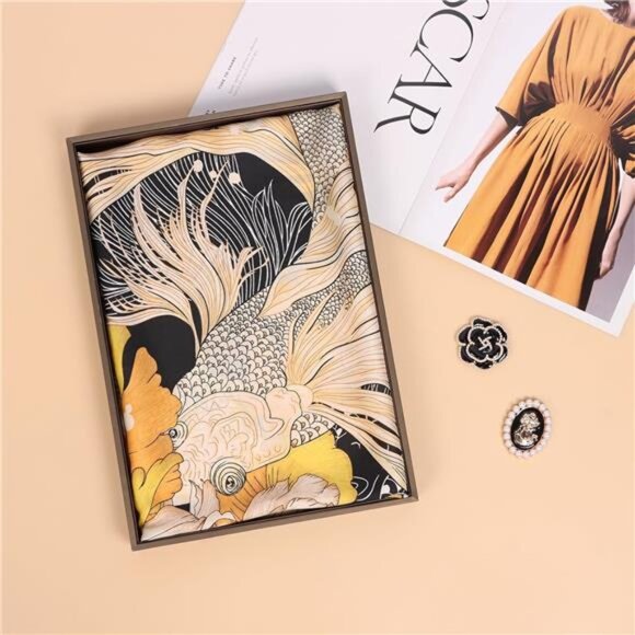 Silk Feeling Long Scarf Yellow Flower - Picture 6 of 7